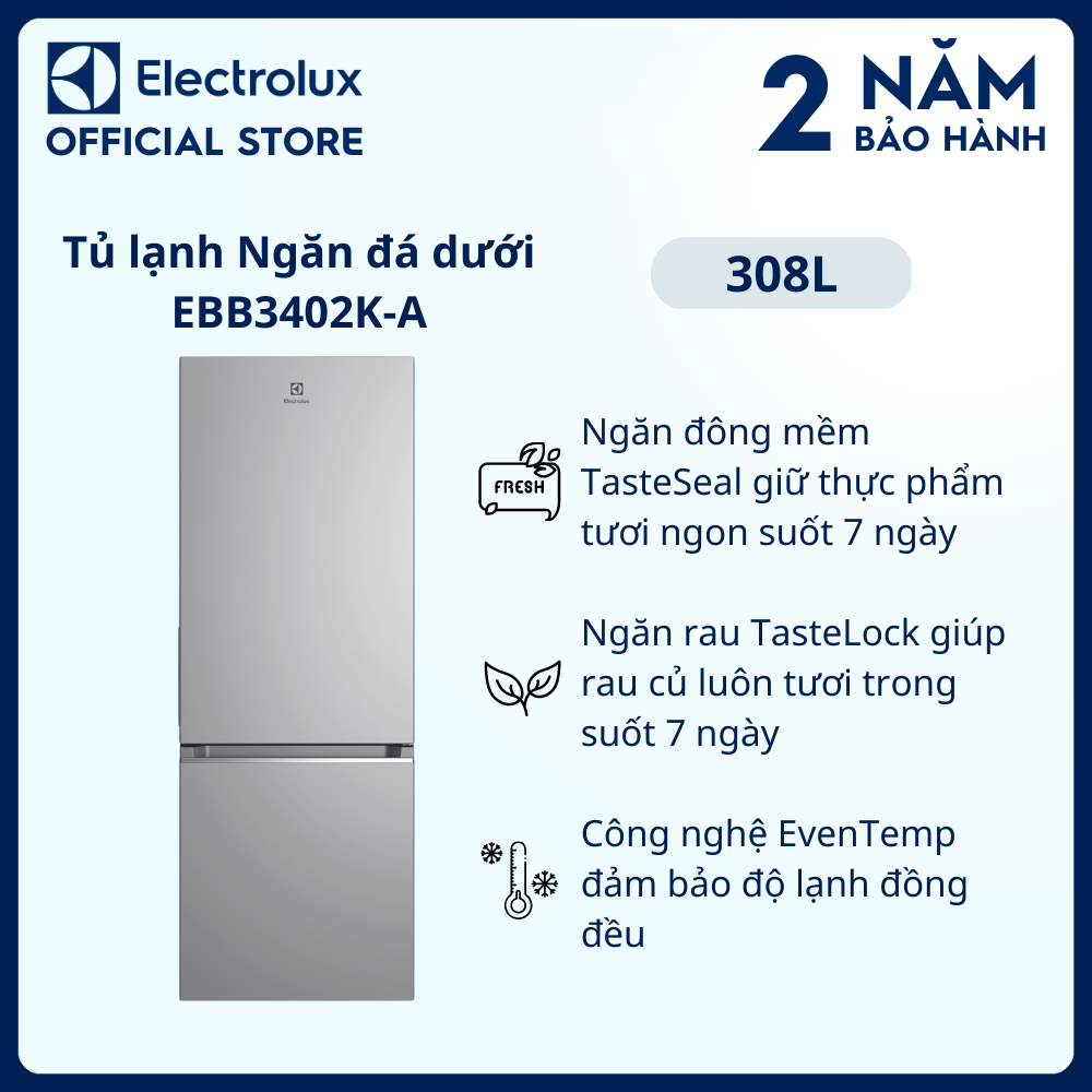 Tủ lạnh Electrolux Inverter 308 Lít EBB3402K-A