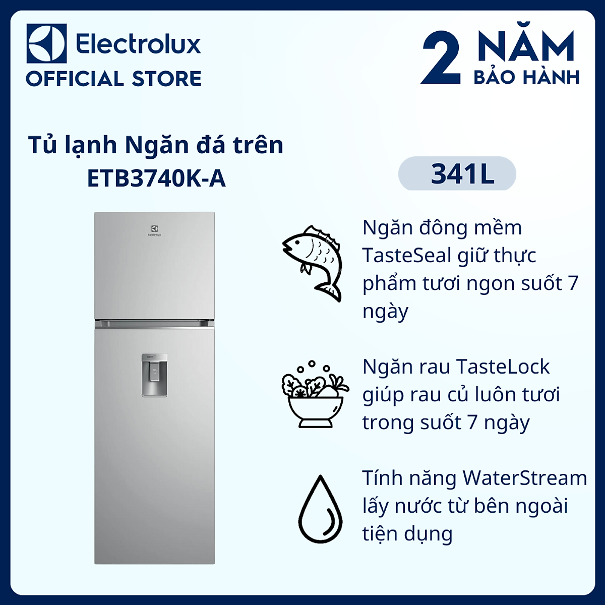 Tủ lạnh Electrolux Inverter 341 Lít ETB3740K-A