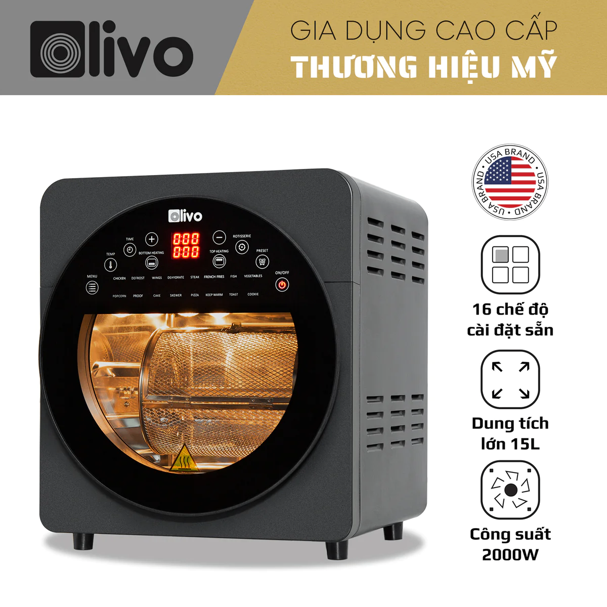 Nồi Chiên không dầu 15 lít Olivo AF15