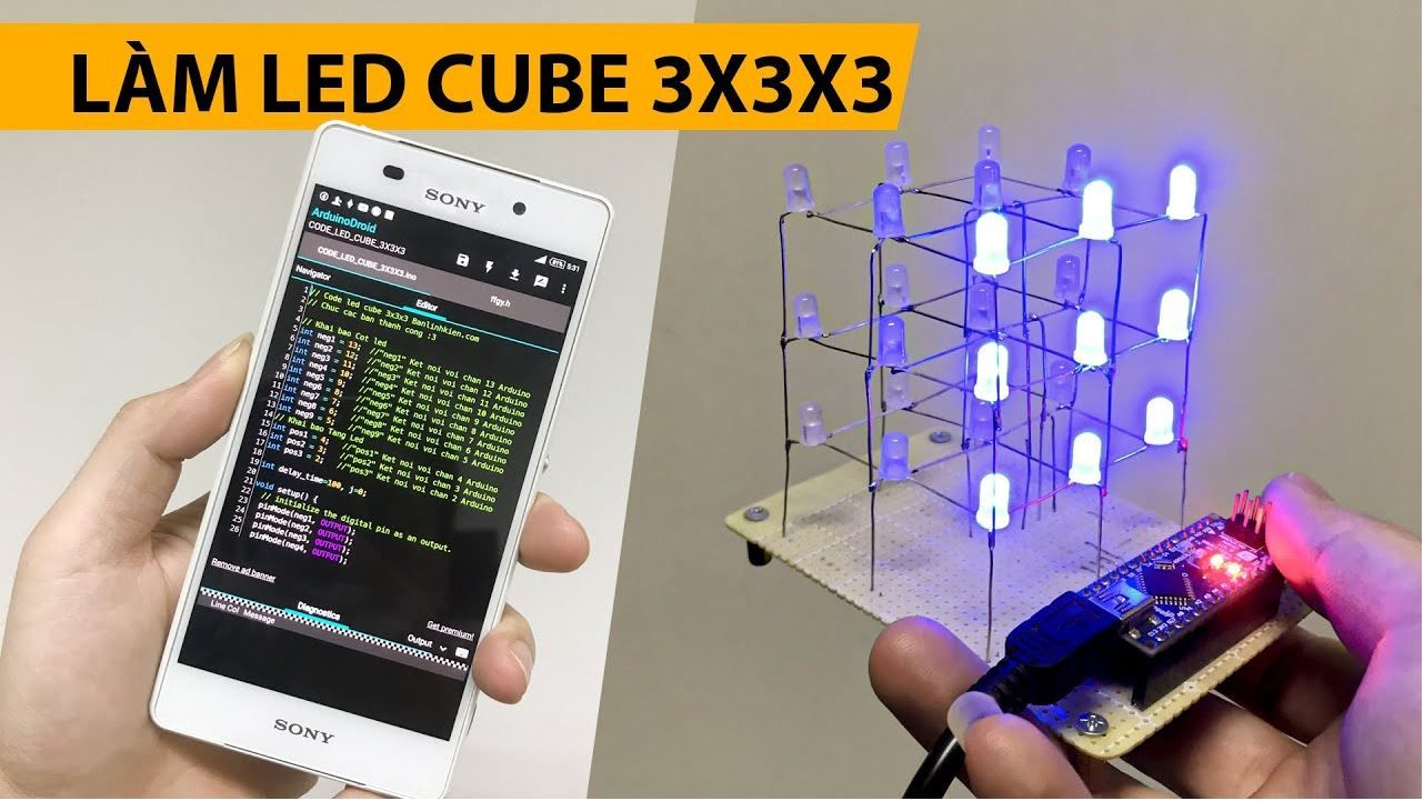 Chế led cube 3x3x3- nạp code bằng điện thoại- Banlinhkien
