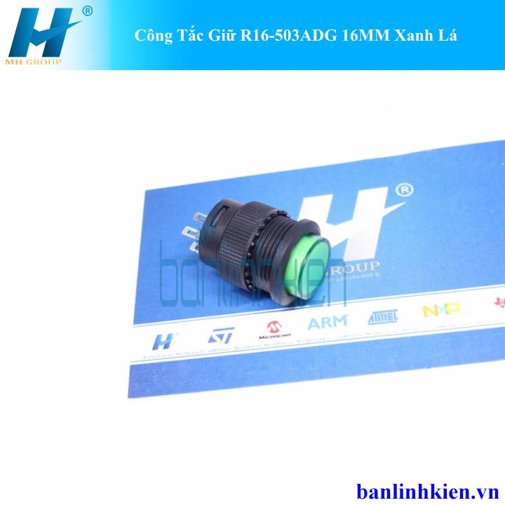 Công Tắc Giữ R16-503ADG 16MM Xanh Lá 4P