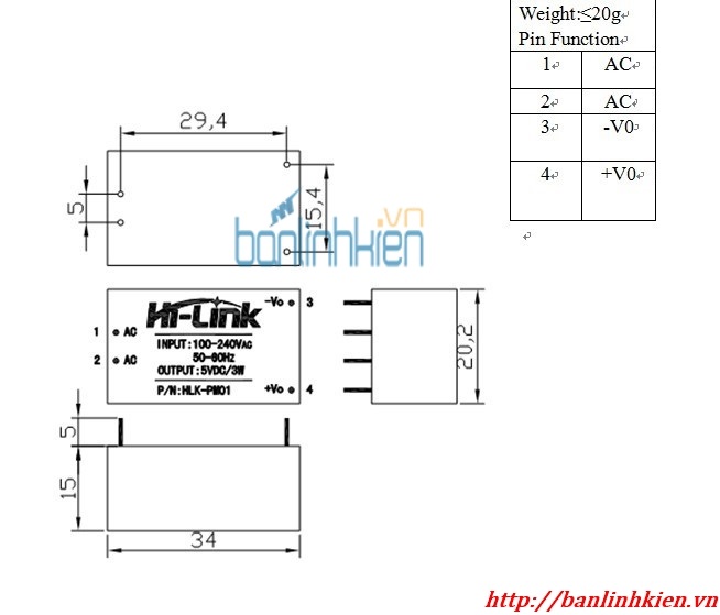 Module Nguồn AC-DC 12V3W HLK-PM12