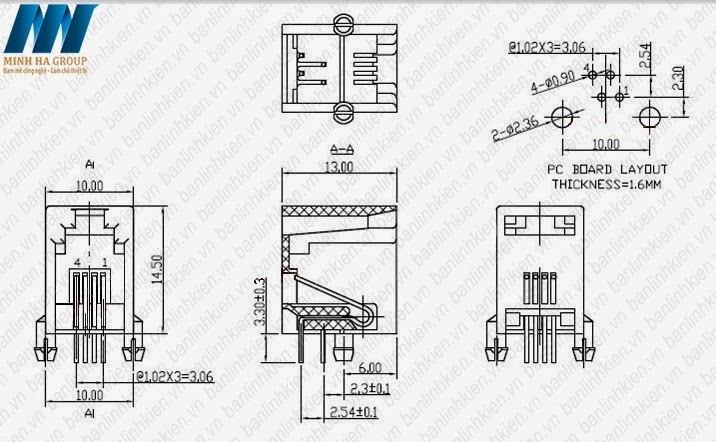 RJ11 4P4C 10x13x14MM