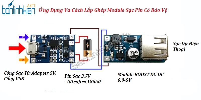 Mạch Sạc Pin Có Bảo Vệ MicroUSB