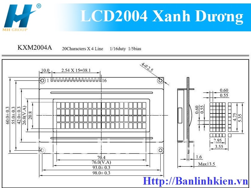 LCD2004 Xanh Dương