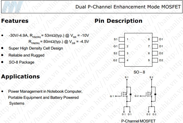 APM4953 SOP8 MOSFET P-2CH 3A 30V (SMD)