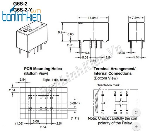 Relay 5V2A 8 Chân G6S-2-5VDC