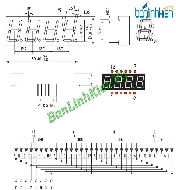 Led 7 0.56 4 Số Anot (Xanh Dương)