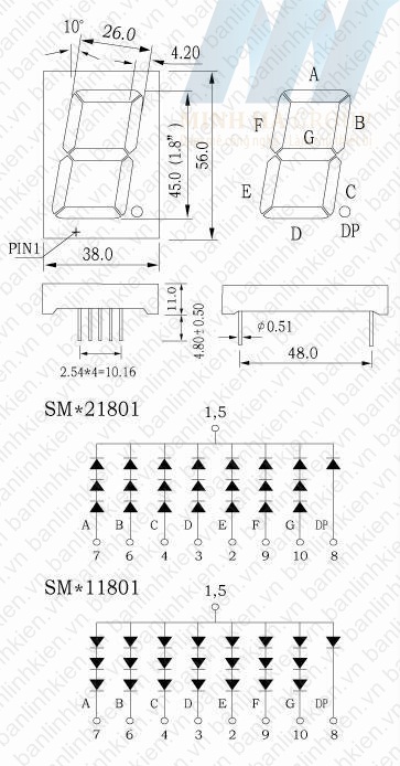 Led 7 1.8 1 Số Katot ( Sáng Đỏ)