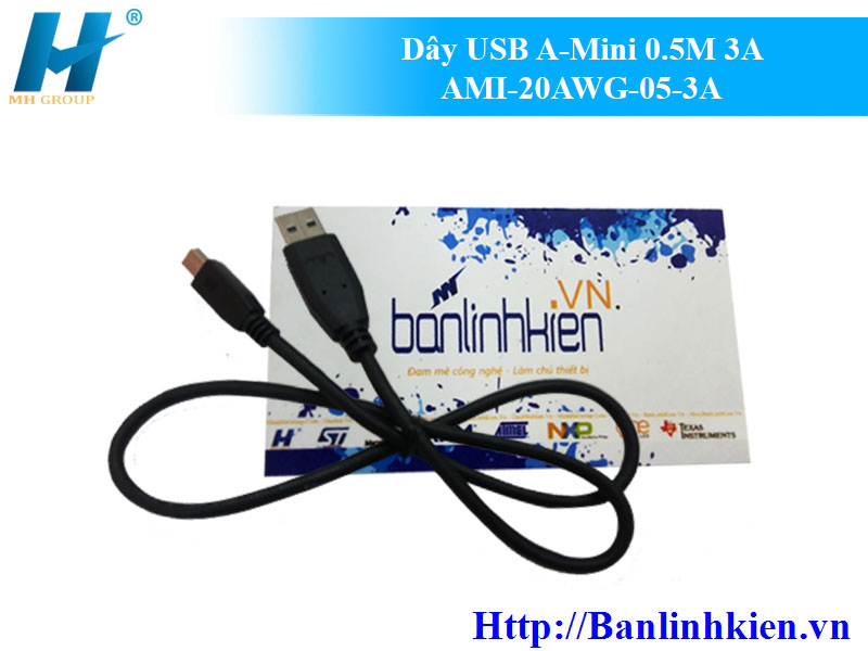 Dây USB A-Mini 0.5M 3A AMI-20AWG-05-3A