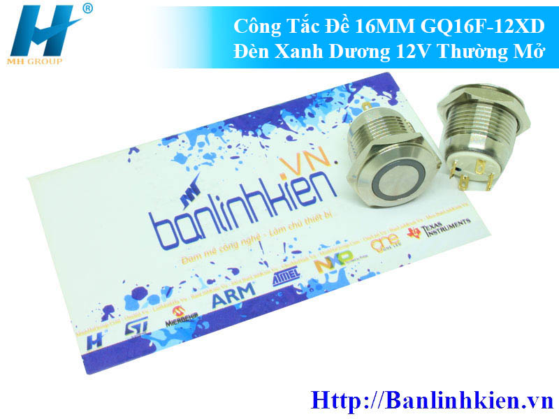 Công Tắc Đề 16MM GQ16F-12XD Đèn Xanh Dương 12V Thường Mở