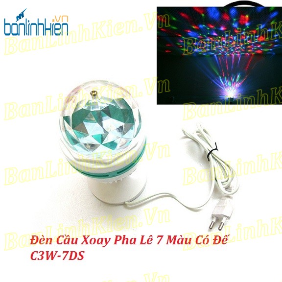 Đèn Cầu Xoay Pha Lê 7 Màu Có Đế C3W-7DS