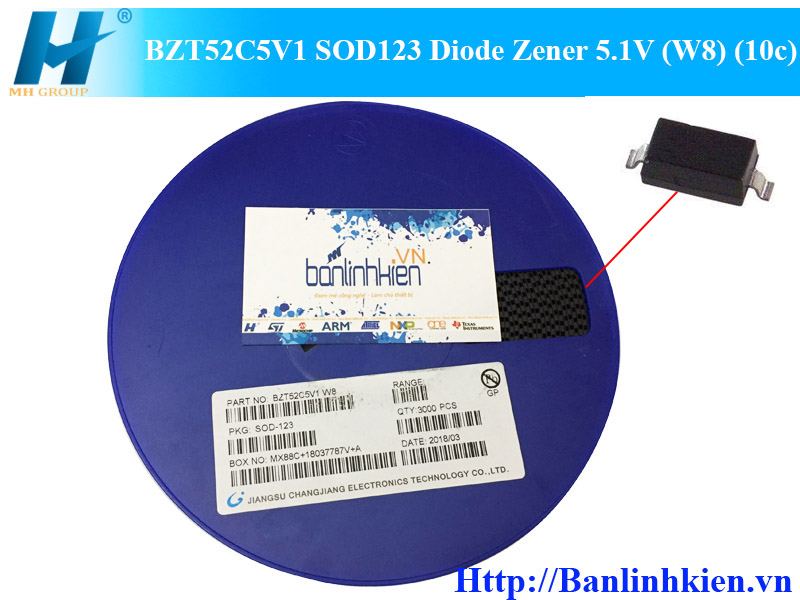 BZT52C5V1 SOD123 Diode Zener 5.1V (W8) (10c)