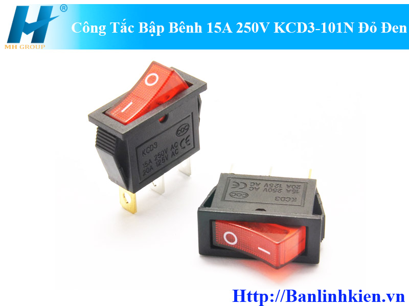 Công Tắc Bập Bênh 15A 250V KCD3-101N Đỏ Đen