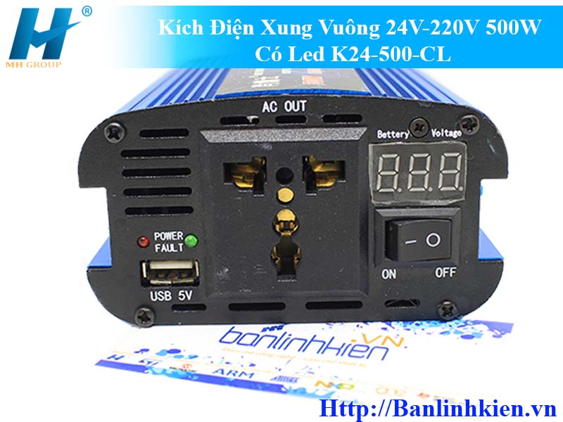 Kích Điện Xung Vuông 24V-220V 500W Có Led K24-500-CL