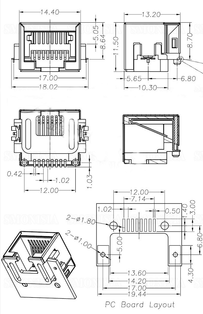 Đầu Jack RJ45 8P8C SMT