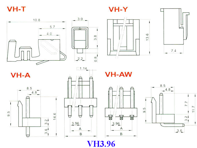 Header 2P VH3.96-2P Đực Thẳng