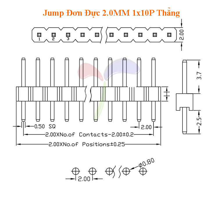 Jump Đơn Đực 2.0MM 1x10P Thẳng