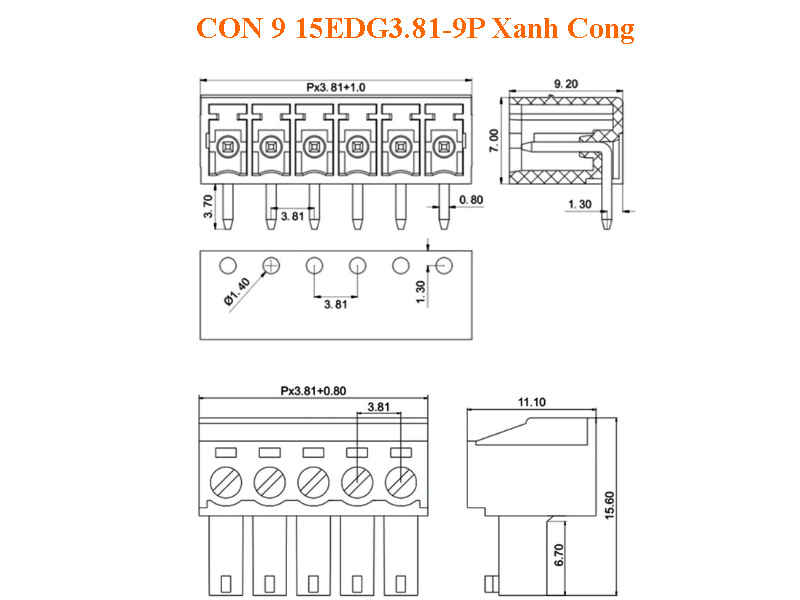 CON 9 15EDG3.81-9P Xanh Cong
