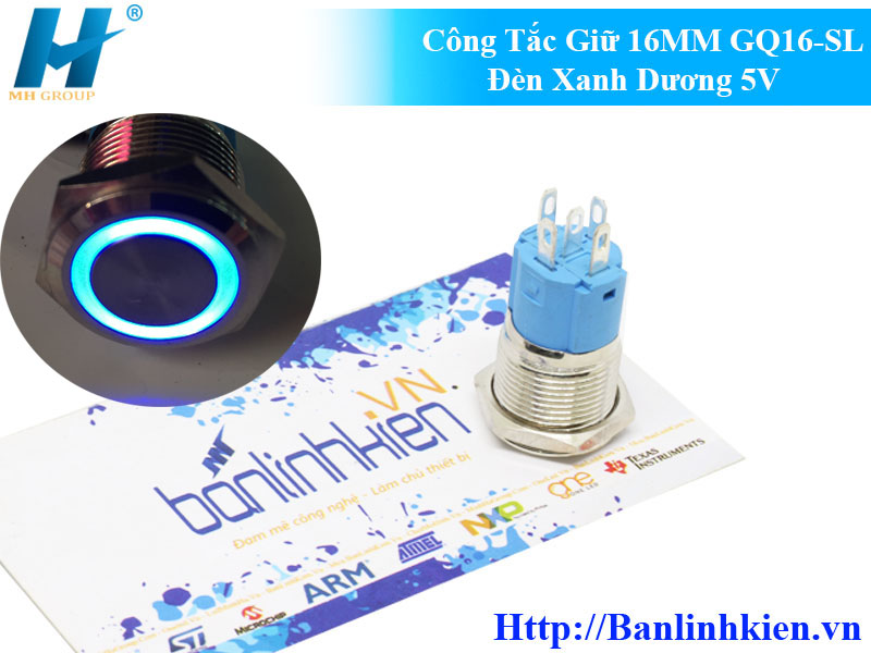 Công Tắc Giữ 16MM GQ16-SL Đèn Xanh Dương 12V