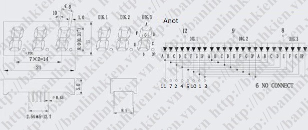 Led 7 0.36 3 Số Anot ( Sáng Đỏ)