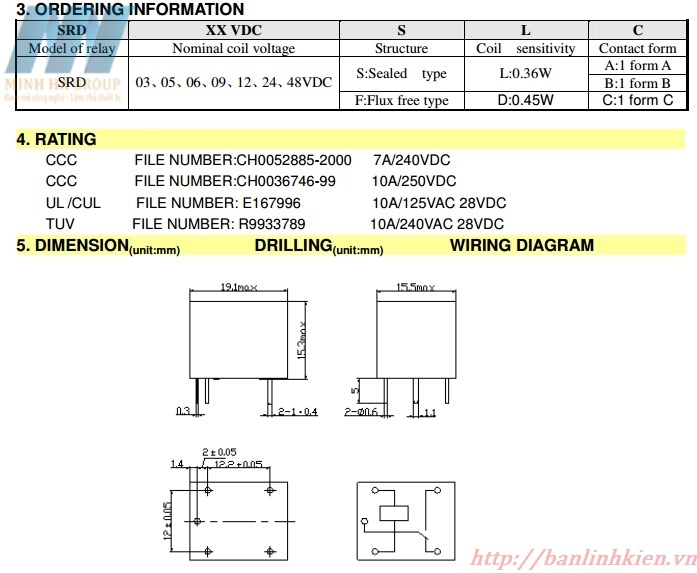 Relay 24V10A 5 Chân SRD-24VDC-SL-C