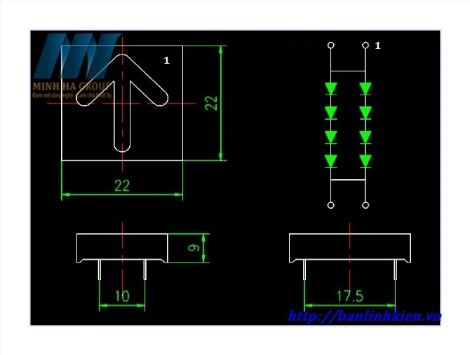 Led Mũi Tên 0.8 22x22MM