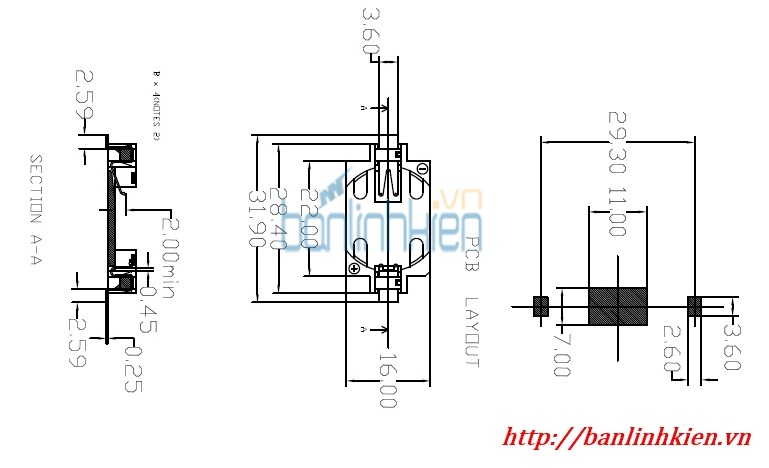 Đế Pin CR2032 SMD001