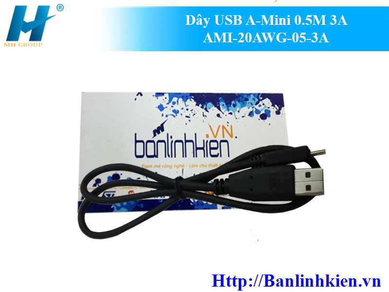 Dây USB A-Mini 0.5M 3A AMI-20AWG-05-3A