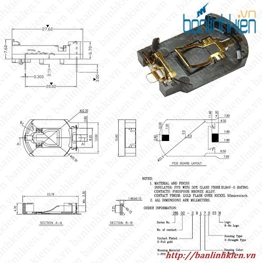 Đế Pin CR2032 SMD002