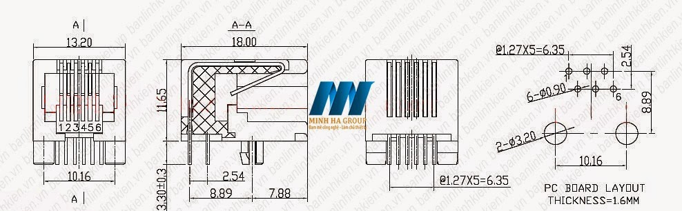 RJ11 6P4C 13x18x11MM