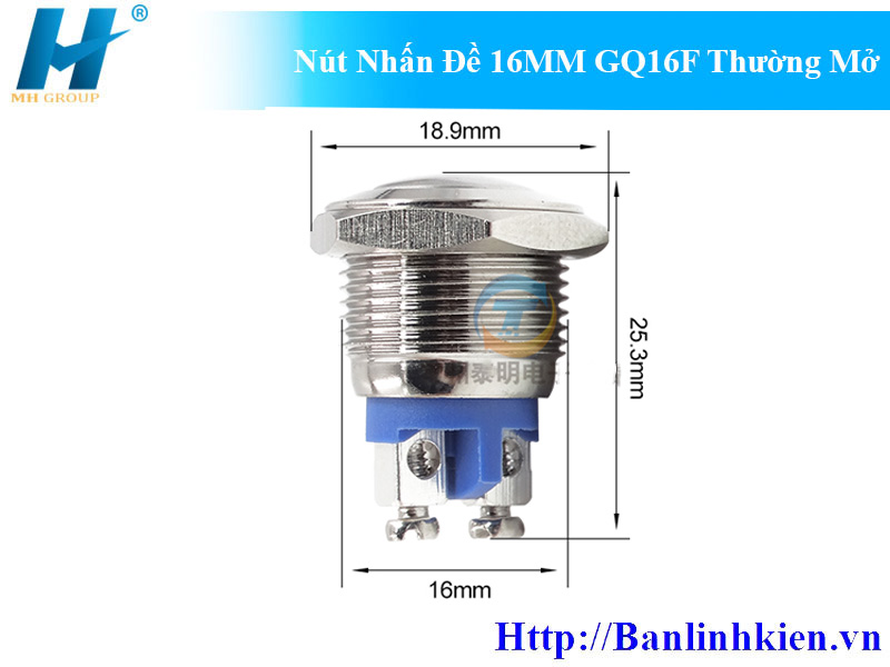 Nút Nhấn Đề 16MM GQ16F Thường Mở
