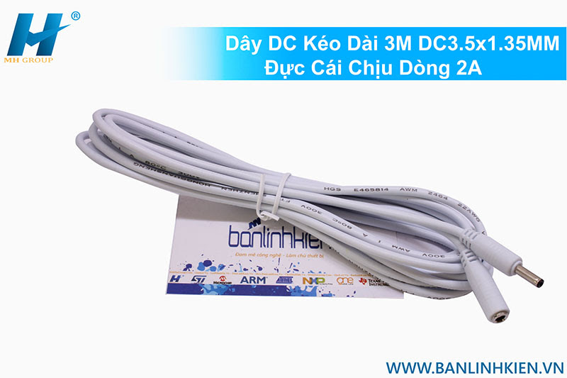 Dây DC Kéo Dài 3M DC3.5x1.35MM Đực Cái Chịu Dòng 2A