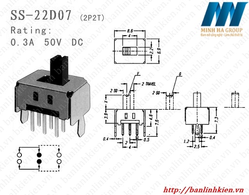 Công Tắc Gạt 6 Chân SS-22D07 (Loại Thẳng)