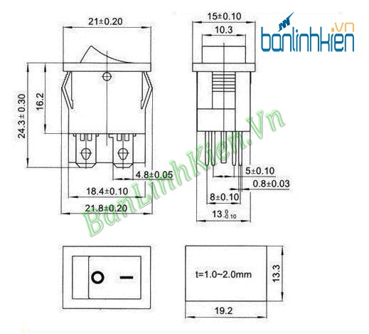 Công Tắc Bập Bênh 6A 250V KCD1-104R (Màu Đỏ)