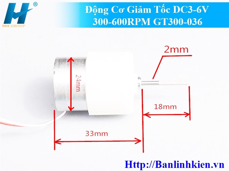 Động Cơ Giảm Tốc DC3-6V 300-600RPM GT300-036