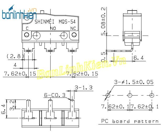 Công Tắc Hành Trình 3A 250V MQS-54AS-3J2-P2R