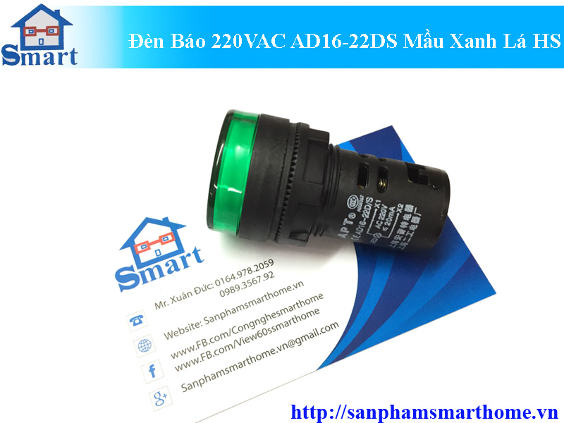 Đèn Báo 220VAC AD16-22DS Màu Xanh Lá