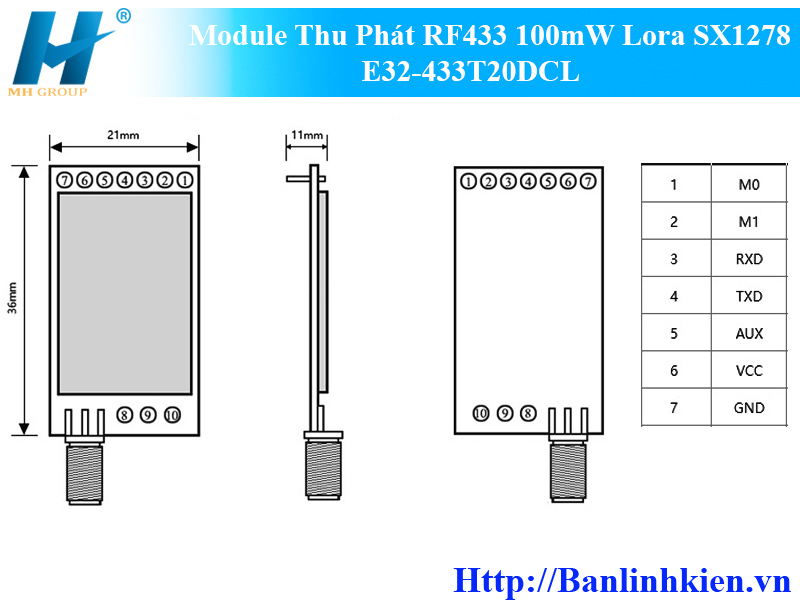 Module Thu Phát RF433 100mW Lora SX1278 E32-433T20D