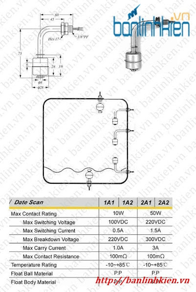 Công Tắc Phao Cảm Biến Mực Nước MH16P