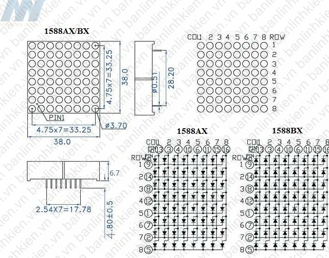 Led MaTrix 8x8 3.75MM 1 Màu Đỏ