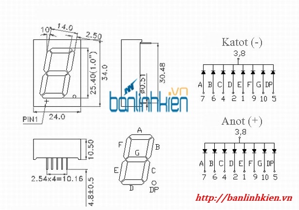 Led 7 1.0 1 Số Anot (Sáng Đỏ) 25x35MM