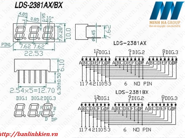 Led 7 0.28 3 Số Katot ( Màu Đỏ)