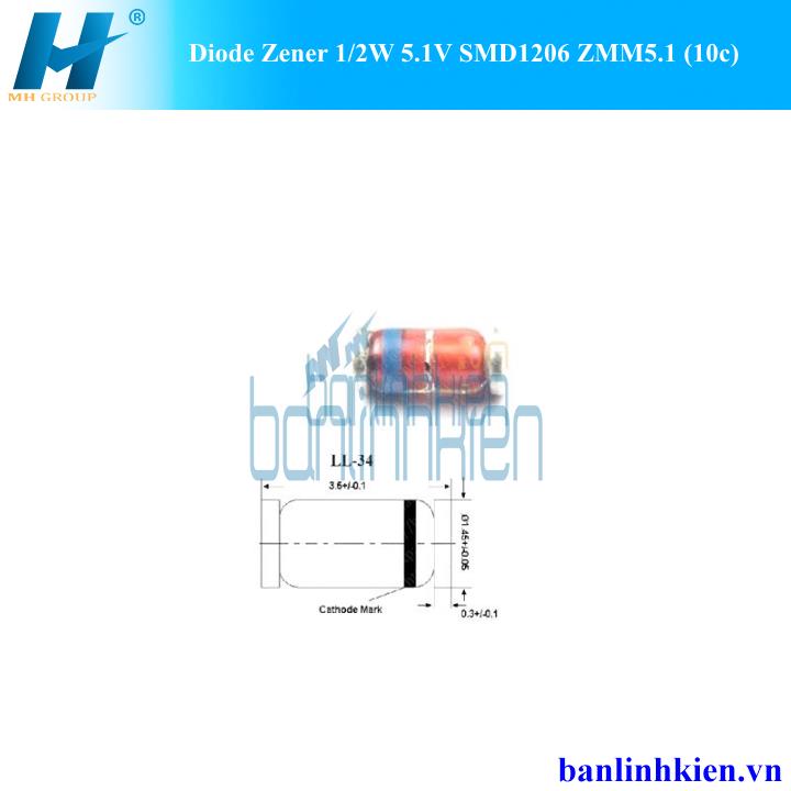 Diode Zener 1/2W 5.1V SMD1206 ZMM5.1 (10c)