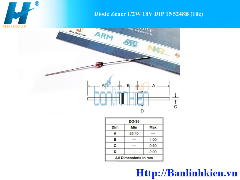 Diode Zener 1/2W 18V DIP 1N5248B (10c)