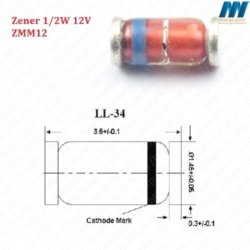 Diode Zener 1/2W 12V SMD1206 ZMM12 (10c)