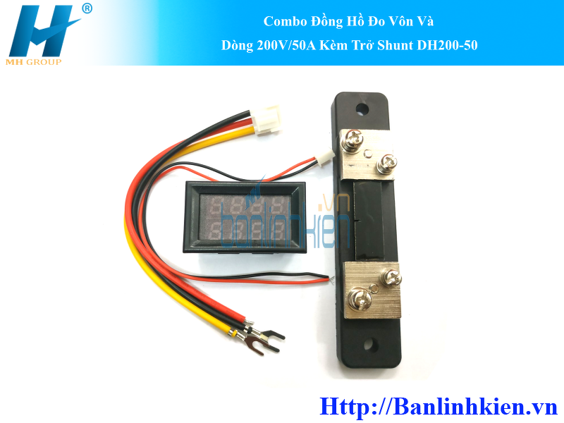 Combo Đồng Hồ Đo Vôn Và Dòng 200V/50A Kèm Trở Shunt DH200-50