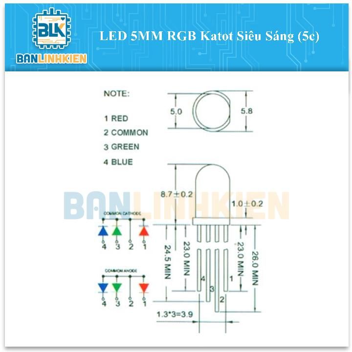 LED 5MM RGB Katot Siêu Sáng (5c)