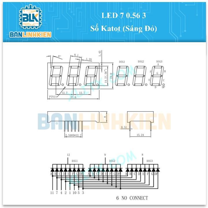 Led 7 0.56 3 Số Katot (Sáng Đỏ)