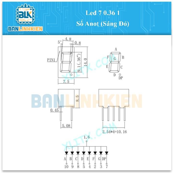 Led 7 0.36 1 Số Anot (Sáng Đỏ)